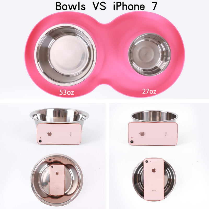 Yacee 100% Waterproof BPA Free Pet Dog Bowls2 Stainless Steelï¼ˆ53oz+27ozï¼‰ with 1.35â€œ Raised Edge Silicone Mat + Slow Feed Dog Water and Food Bowls for Feeding Large Dogs Cats Puppies (Pink) - Image 4